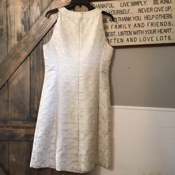Ann Taylor Cream Metallic Brocade Dress in Size 12. - Picture 3 of 5